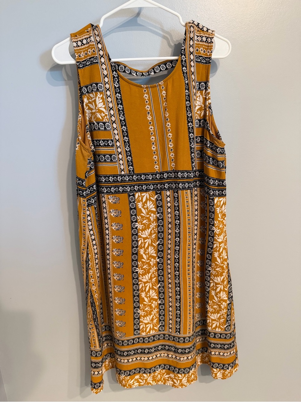 Maurices Mustard Patterned Sleeveless Mini Dress